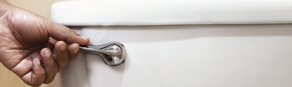 A customer testing a running toilet.